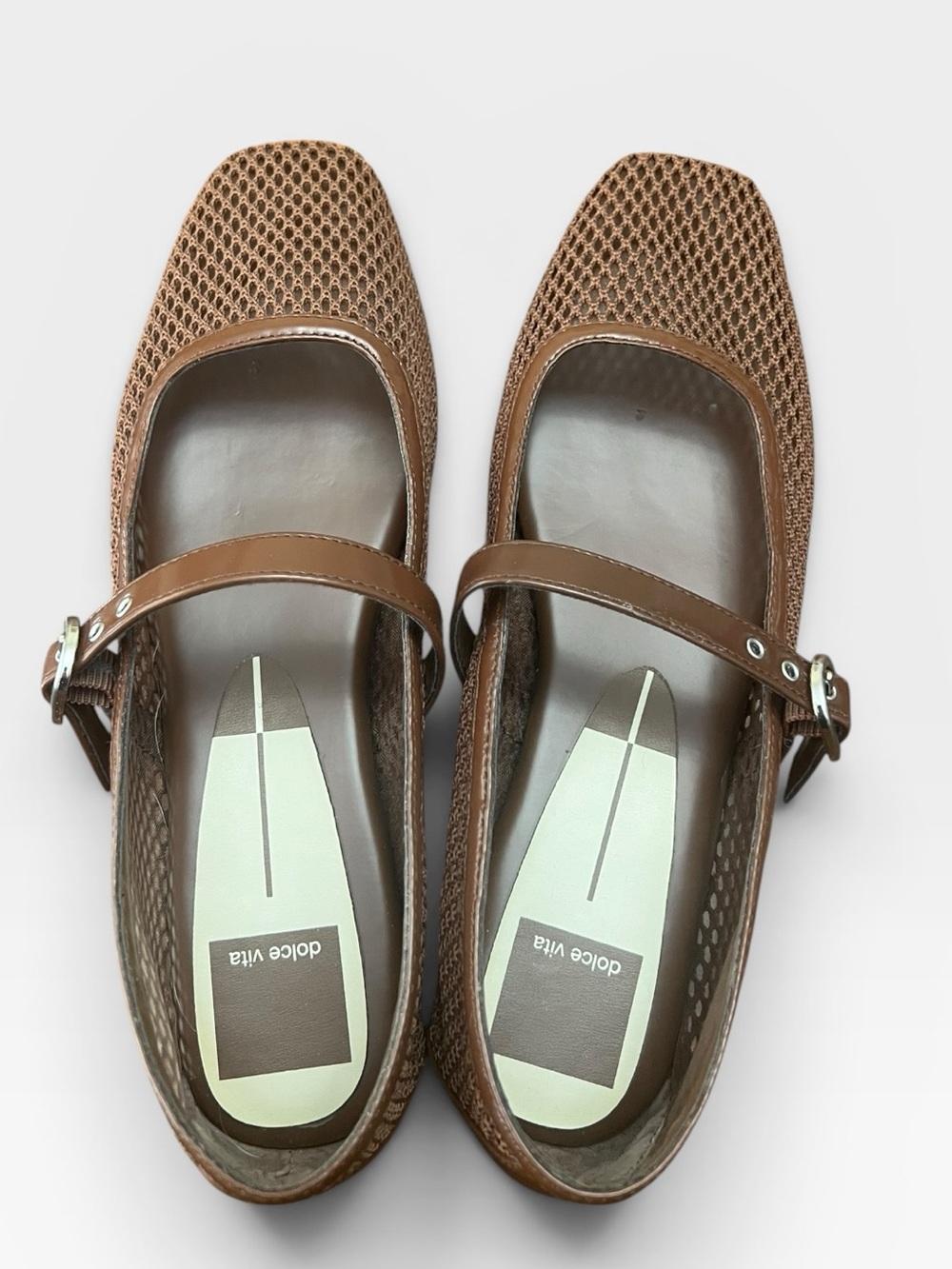 Dolce Vita Rodni Woven Mary Jane Flats Size 7 Brown Mesh Square Toe - Picture 2 of 7
